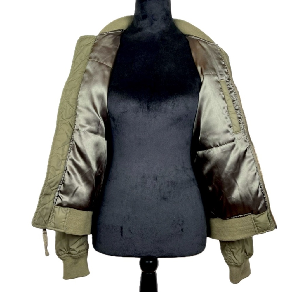 GAP Jacket Women’s Size M Olive Green Satin-Lined Bomber Aviator Primaloft Warm